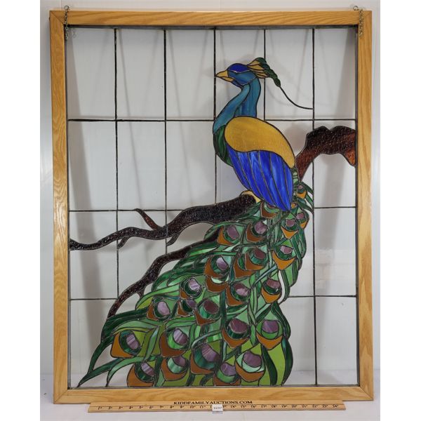 PEACOCK PARADISE STAINED GLASS WINDOW