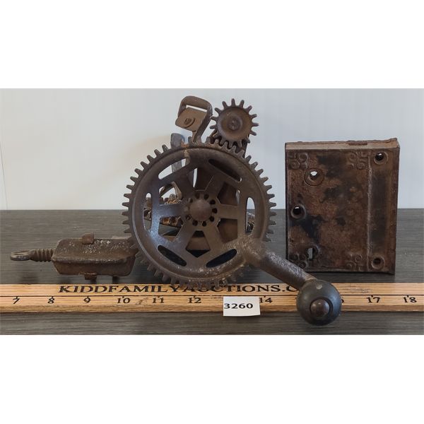 LOT OF 2 - IRON APPLE PEELER & DOOR HARDWARE