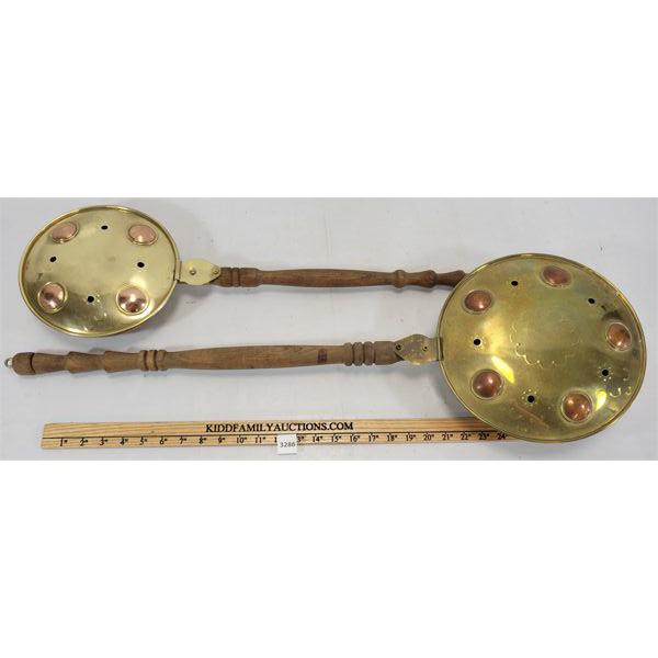 LOT OF 2 - BRASS & COPPER BED WARMERS 