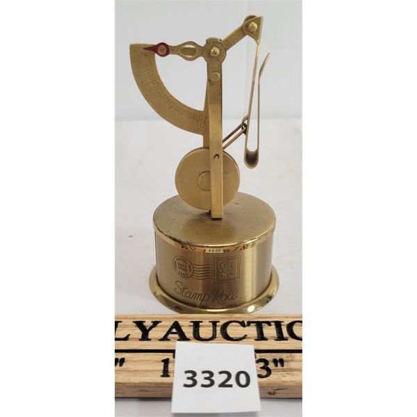 VINTAGE MINIATURE POSTAL SCALE W/ STAMP ROLL BOX