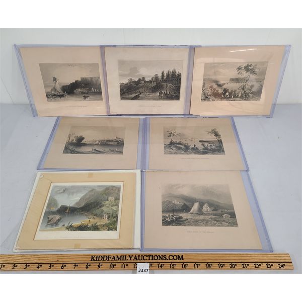 LOT OF 7 - LANDSCAPE SKETCHES - INCL LIGHTHOUSE ON THE HUDSON & ALBANY, ETC 