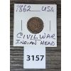 Image 1 : 1862 CIVIL WAR INDIAN HEAD PENNY