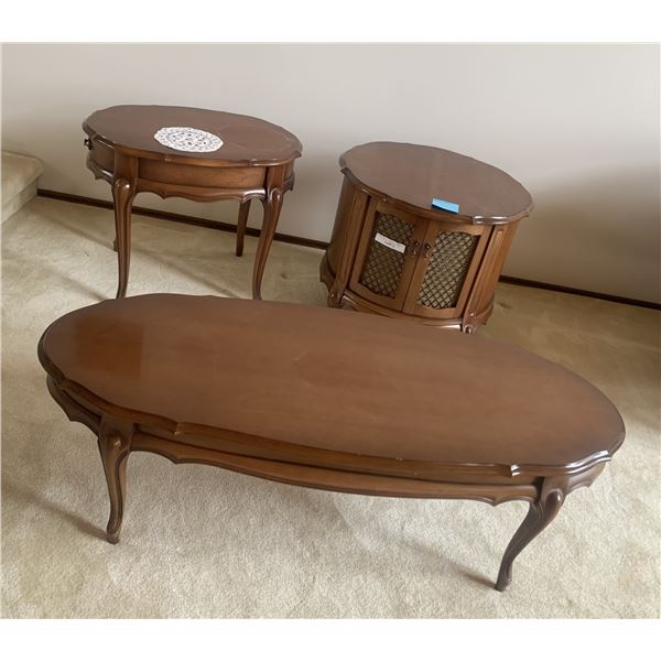 3 Piece Set - Wood Coffee Table, End Table w Drawer & Round Console Table w Storage