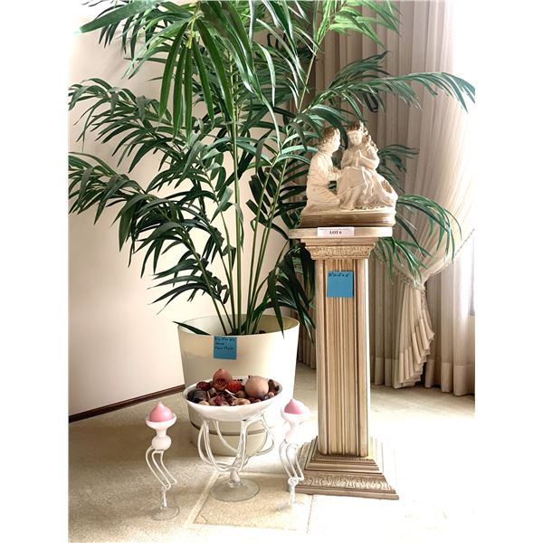 Huge Silk Plant, Hand Blown Candle Holders w Matching Bowl & Pot Potpourri,  Pedestal & Children Sta