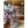 Image 2 : Gorgeous Mauve & Lilac Silk Floral Arrangement, Pr Floral Lounge Chair Cushions & Round Hanging Silk