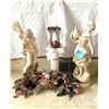 Image 1 : Ceramic Girl & Boy Figurines, Plant Pedestal, Floral Swag, ALVA 1980 Candle Holders w Candles & Drie