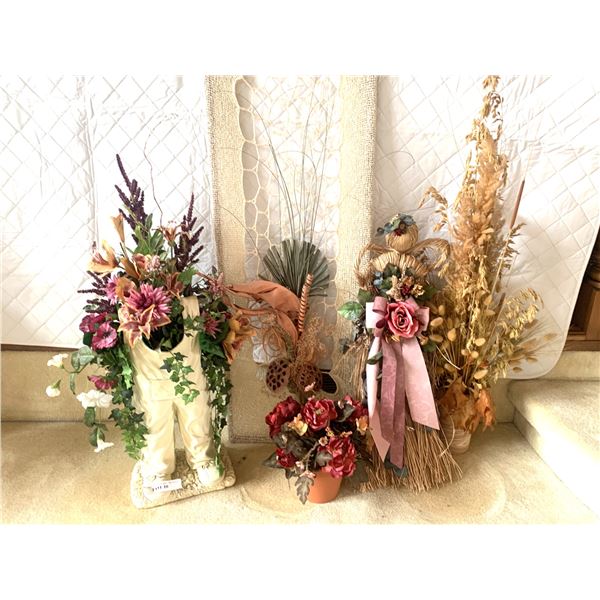 Dried Floral Arrangement & Wall Decor, Decorative Angel, Silk Flowers in Pot & Cute Overall Planter 