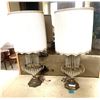 Image 1 : Pair Lg  Ornate Waterfall Style Lamps w Ivory & Gold Shades