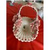 Image 5 : Porcelain flower basket made in Italy, Radnar rose bowl, 7 porcelain roses, and heart ornament, all 