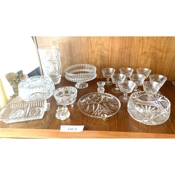 17 Piece crystal set with large flower vase salad bowl and dessert bowl