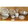 Image 1 : Glassware 9 pieces including crystal footed candy dish and covered dish and beautiful candle stick