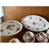 Image 2 : China teacup and saucers with china cake plate , serving dish, and 25th year celebration plate of Ol