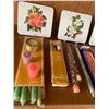 Image 2 : 5 Cork trivets, Large selection of candles, 1 pair of acrylic candle sticks