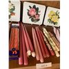 Image 4 : 5 Cork trivets, Large selection of candles, 1 pair of acrylic candle sticks