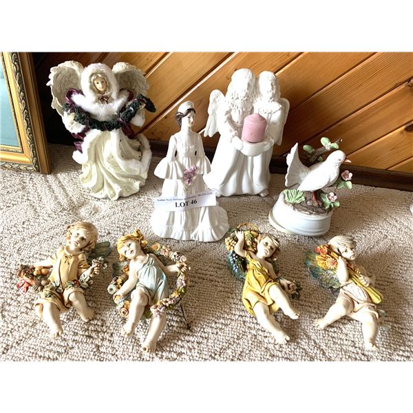 Ladies of Fashion - The Bride by Coal Port, Dove music figure, Angel statue, 4 Cherubs