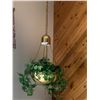 Image 1 : Lighted Brass Hanging plant holder with silk Plant