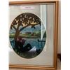 Image 2 : 2 scenic gold wood framed prints, Needle work Boy at the lake