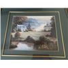 Image 4 : 2 scenic gold wood framed prints, Needle work Boy at the lake