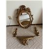 Image 1 : Resin Mirror, Shelf and candle stick set, Antique brass colour