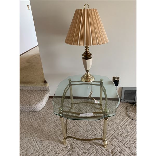 Brass and Glass End Table and mirror  25"Wx29"L x 20 1/4" H