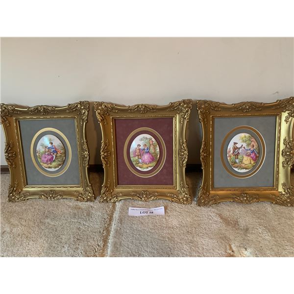 Set of 3 porcelain inlay French  pictures