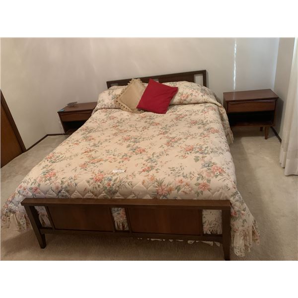 Queen Bed-frame with Mattress (optional) and side tables 22"L x 14"D x21 3/4" H by Vic-Art solid Wal