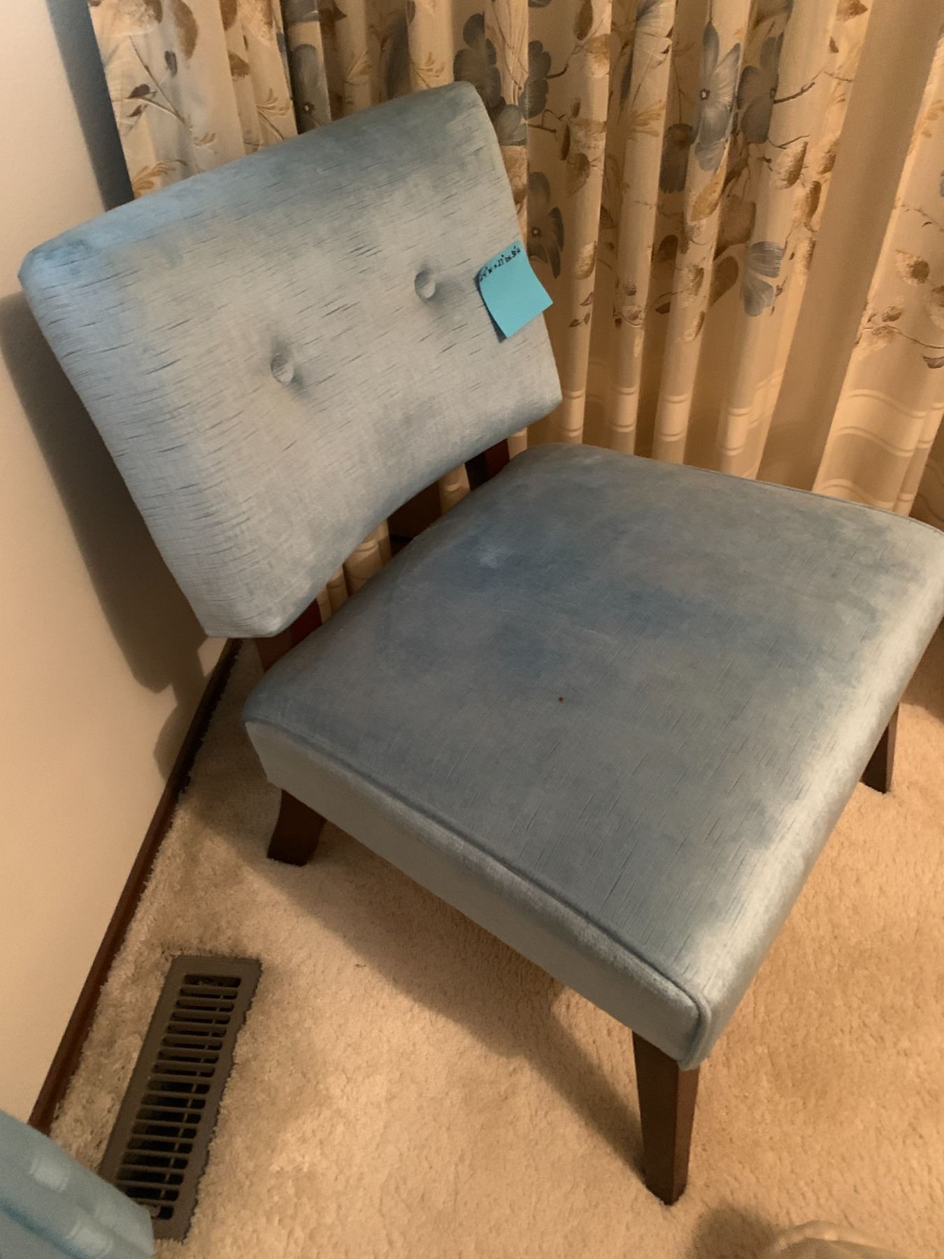 Humpty Chair Light Blue Velvet Chair with Dark wood legs and Humpty Dumpty Doll ...