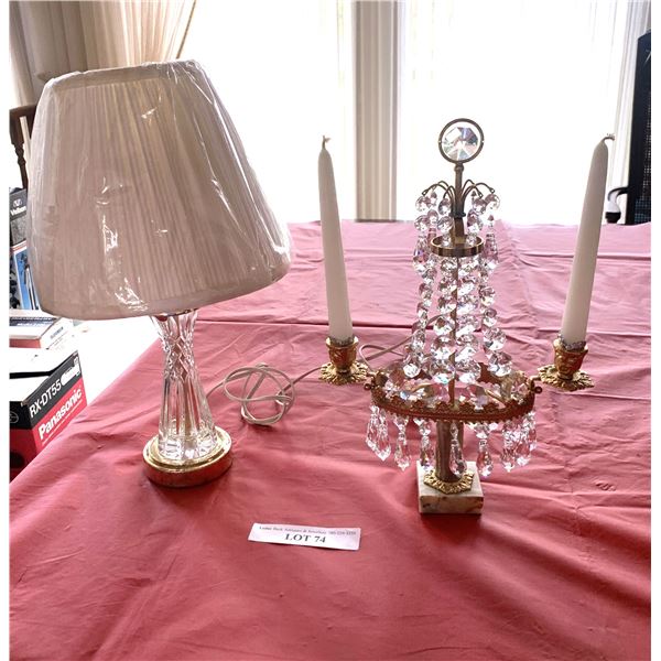 Crystal table lamp 14" tall  and crystal chandelier candle stick holder