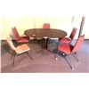 Image 1 : Arborite Table and 4 upholstered chairs, and  antique kitchen chair  59" x 41 3/4" x 29" high total 