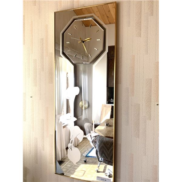 Large wall clock, brass and mirror