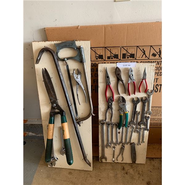 Tool set crow bar, hacksaw, pliers, wrenches, garden shears, utility knife