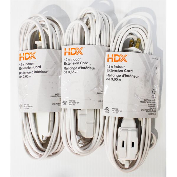 3PKS 12FT INDOOR EXTENTION CORDS