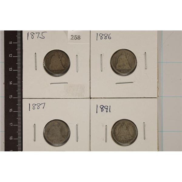 1875, 1886, 1887 & 1891 SEATED LIBERTY DIMES