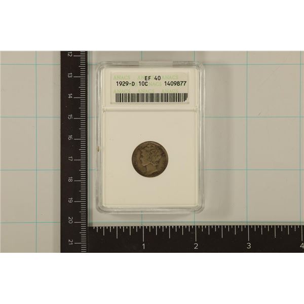 1929-D SILVER MERCURY DIME ANACS EXTRA FINE 40