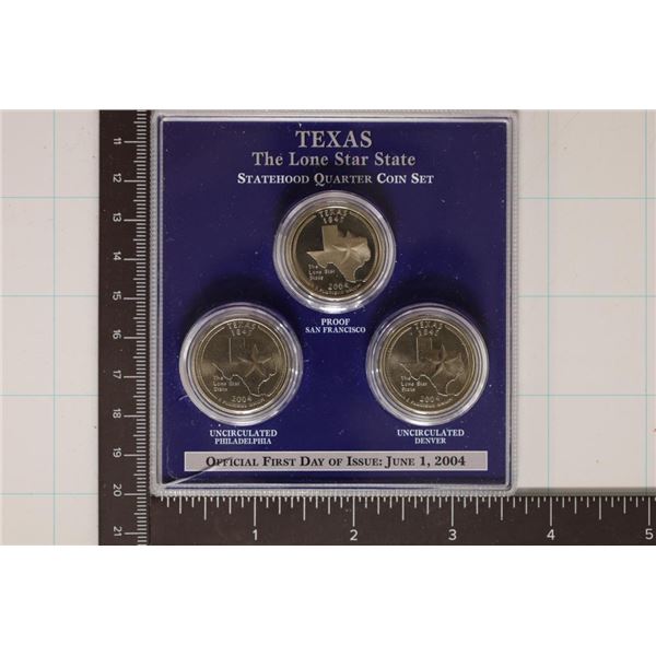 2004 TEXAS P/D/S STATE QUARTER SET, IN HARD