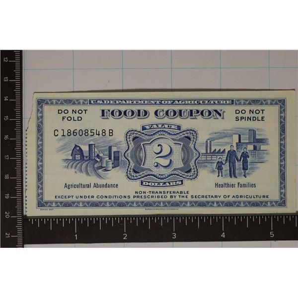 1987 US DEPT. OF AGRICULTURE $2 FOOD COUPON