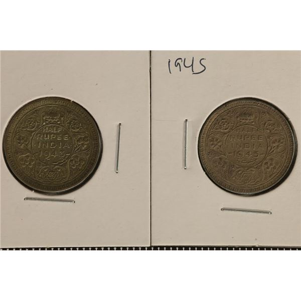 1943 & 1945 INDIA SILVER HALF RUPEE .1874 OZ. ASW