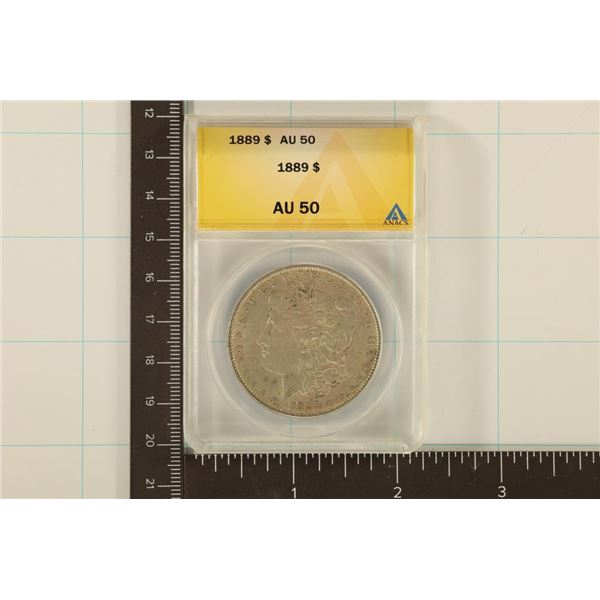 1889 MORGAN SILVER DOLLAR ANACS AU50