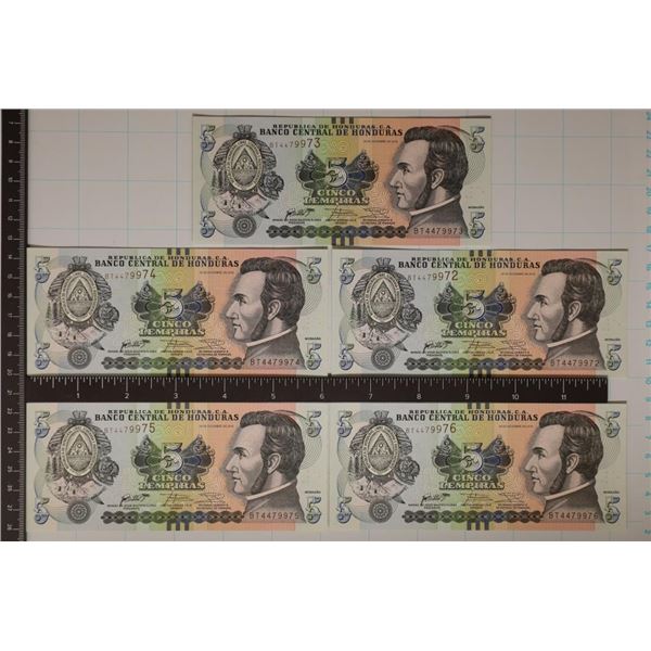 5-2016 HONDURAS FIVE LIMPIRAS CRISP UNC COLORIZED