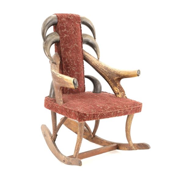 19th C. Buffalo Horn & Elk Antler Rocking Chair