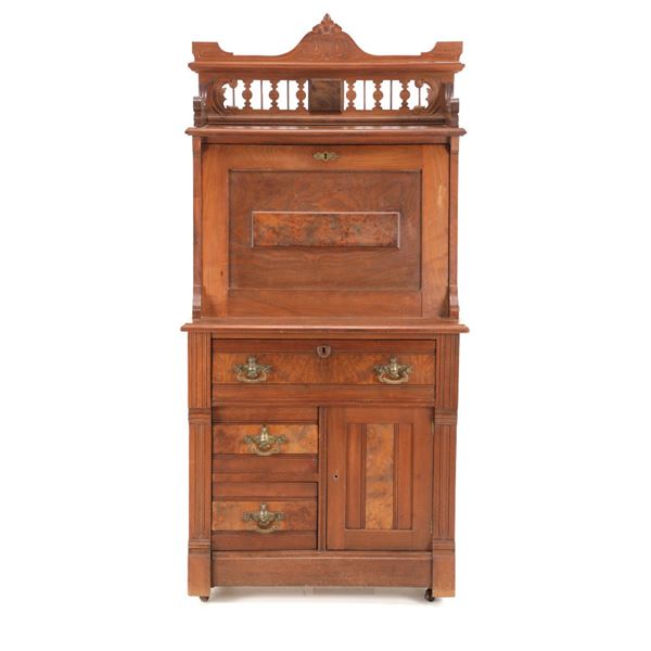 1870-1900s Eastlake Burl Drop Front Writing Desk