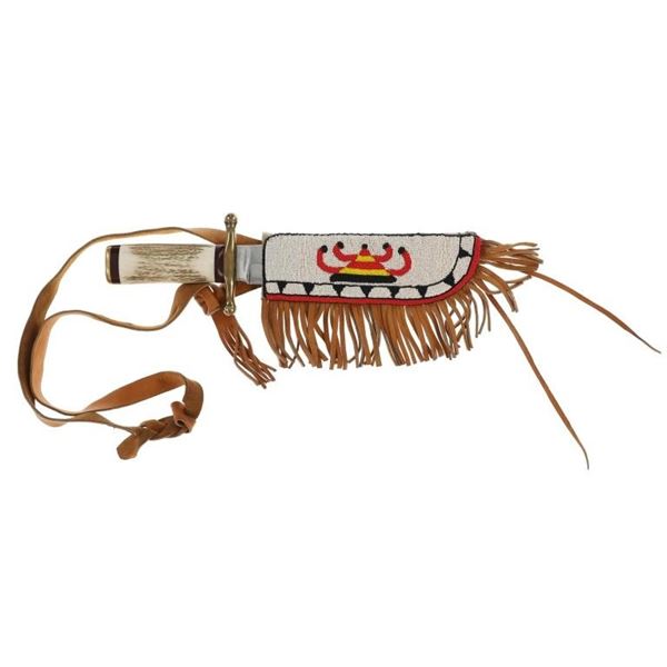 B.L. Kelley 1987 Large Bowie Knife & Beaded Sheath