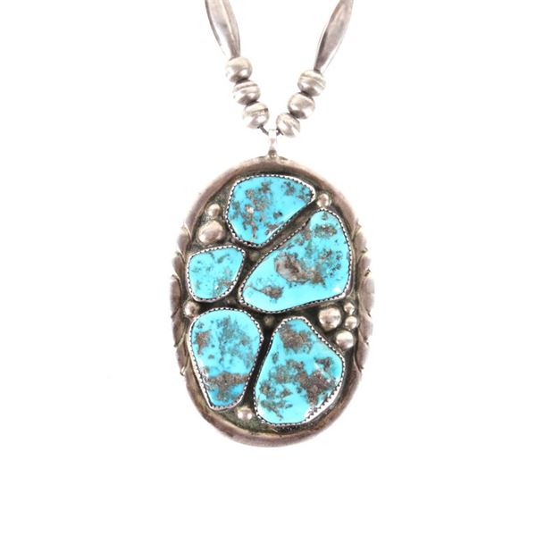 C. 1970 Zuni Sterling & Morenci Turquoise Necklace