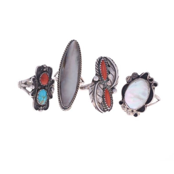 Navajo Silver Turquoise & Red Branch Coral Rings