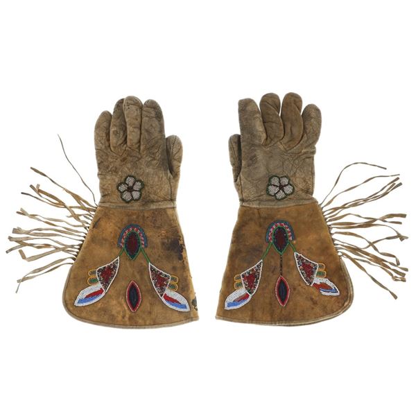 Ca. 1900- Ute Indian Beaded Hide Gauntlet Gloves