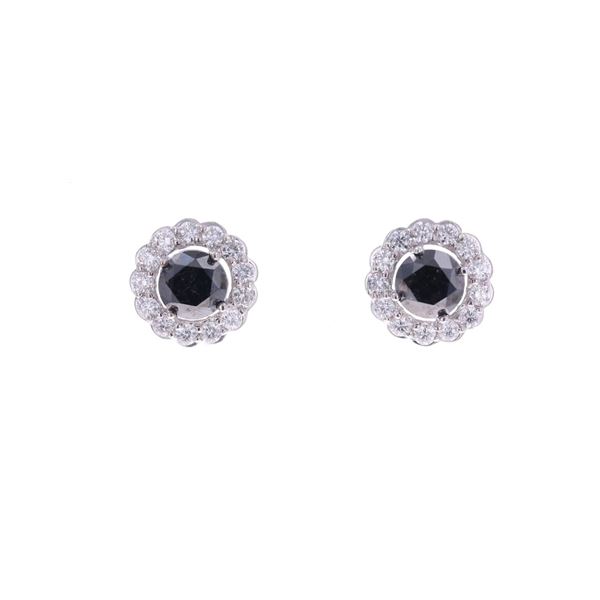 Fancy Black/White Diamond 14k White Gold Earrings