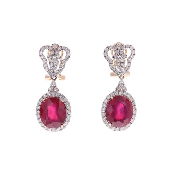 14.58ct Ruby Diamond & 14k Yellow Gold Earrings