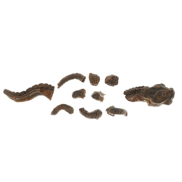 Ancient Mayan Carved Zoomorphic Iguana Serpent