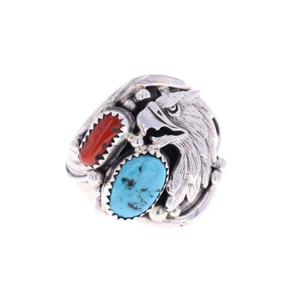 Navajo Running Bear Silver Eagle Head Men's Ring