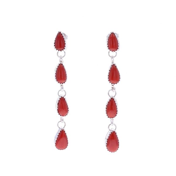 Navajo Sterling Silver Red Branch Coral Earrings